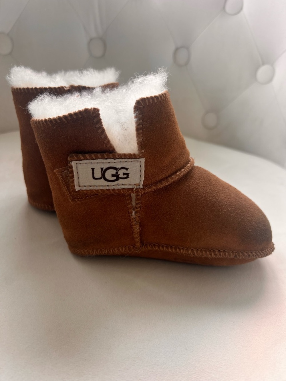 UGG Chestnut Baby Suede Booties with White Shearling